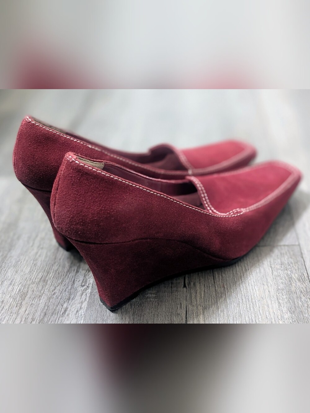 Ann Marino Suede Square Toe Wedge Heel Shoes